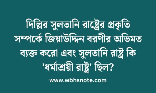 দিল্লির সুলতানি রাষ্ট্রের প্রকৃতি সম্পর্কে জিয়াউদ্দিন বরণীর অভিমত ব্যক্ত করো এবং সুলতানি রাষ্ট্র কি 'ধর্মাশ্রয়ী রাষ্ট্র' ছিল